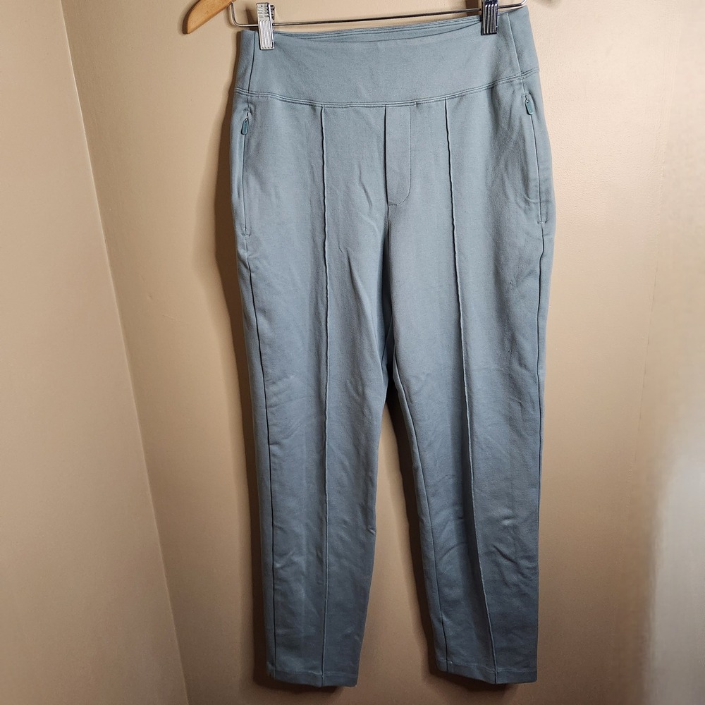 Athleta Eastbound Straight Pant Dusty Blue Tencel Blend Size 4 Pintuck Seam